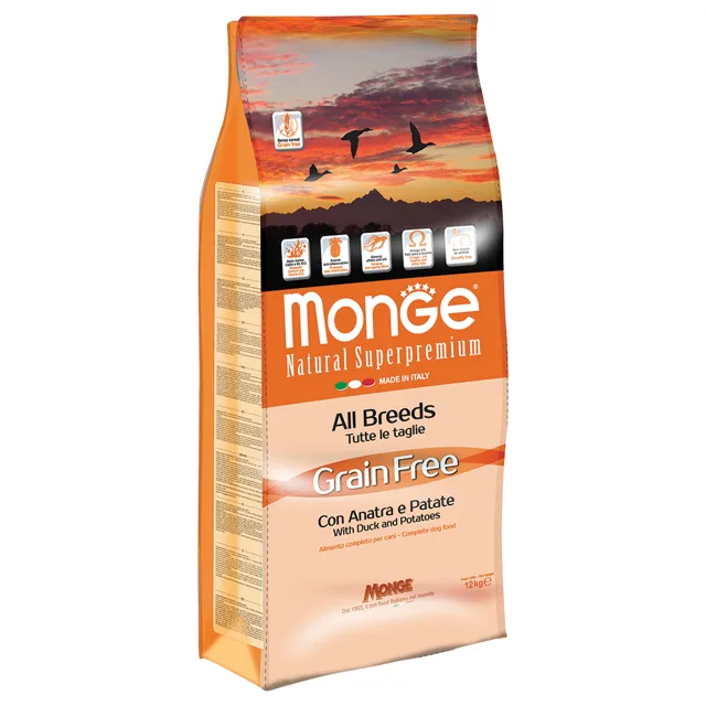 Monge Natural Superpremium Grain Free All Breeds Duck & Potato - kachna s bramborem - 2 x 12 kg