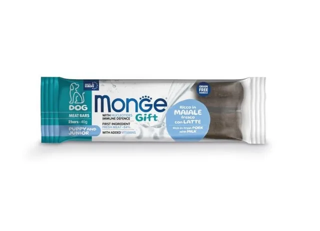 MONGE Puppy and junior Meat bars Vepřové maso s mlékem  2x40g