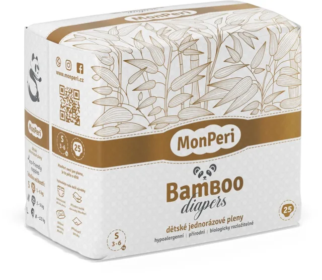 MonPeri Bamboo S 3-6 kg dětské plenky 25 ks