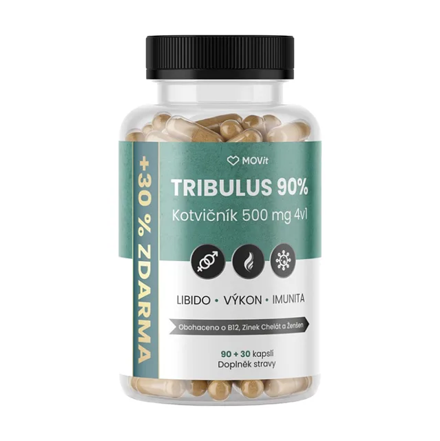 MOVIT ENERGY Tribulus 90% Kotvičník 500 mg 4v1, 90 + 30 kapslí