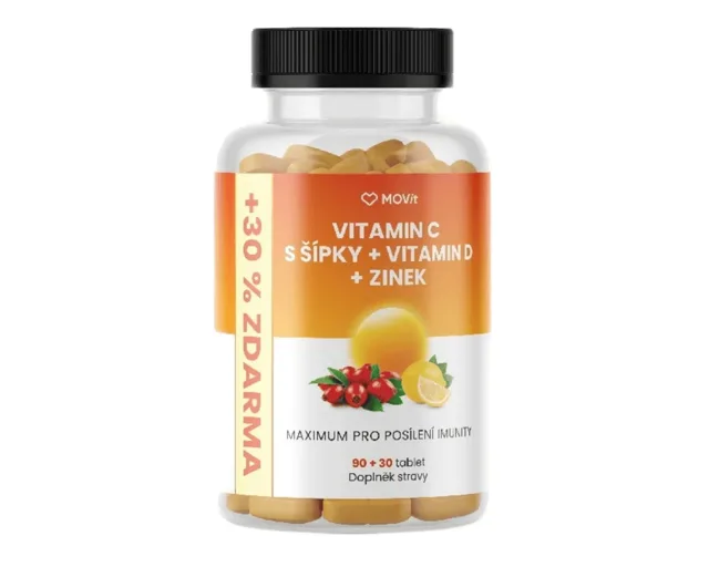 MOVit Energy Vitamín C 1200 mg s šípky + Vitamin D + Zinek PREMIUM 120 tablet