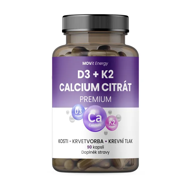 MOVit Energy Vitamín D3 1000 IU + K2 75 mcg + Calcium Citrát 90 kapslí