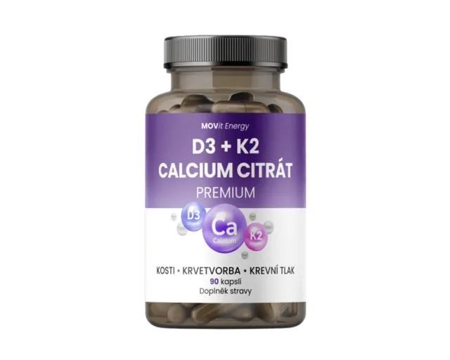MOVit Vitamin D3 1000 IU + K2 75 mcg + Vápník Citrát 90 kapslí