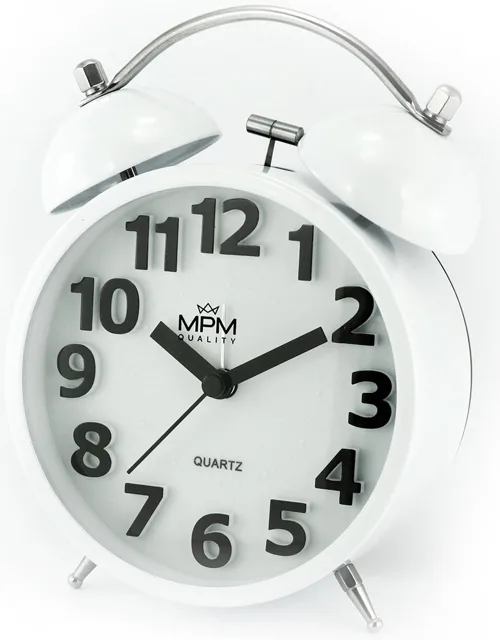 MPM Quality Analogový kovový budík MPM Happy Morning - bílý C01.4056.00