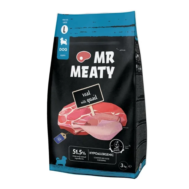 MR MEATY Puppies Veal with Quail L 3 kg telecí s masem křepelky, krmivo pro štěňata