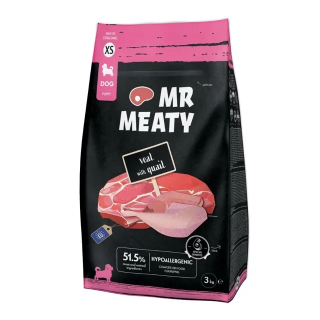 MR MEATY Puppies Veal with Quail XS 3 kg telecí maso s bažantem, krmivo pro štěňata