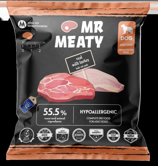 MR MEATY Telecí s krůtím M 50g telecí s krůtím granule pro psy