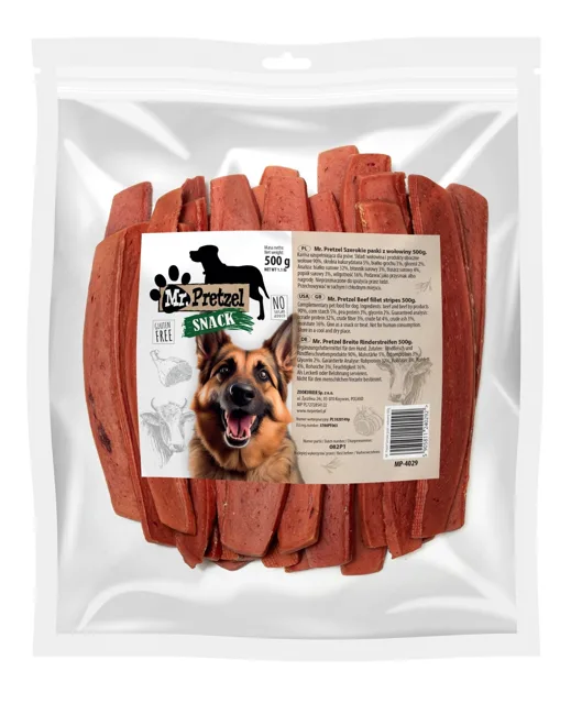 MR. PRETZEL Široké pásky z hovězího masa 500 g pamlsek pro psa