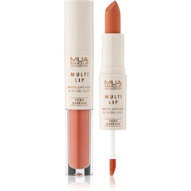 MUA Makeup Academy Multi Lip Nude Edition dlouhotrvající rtěnka a lesk na rty duo odstín Balance 3.2 g