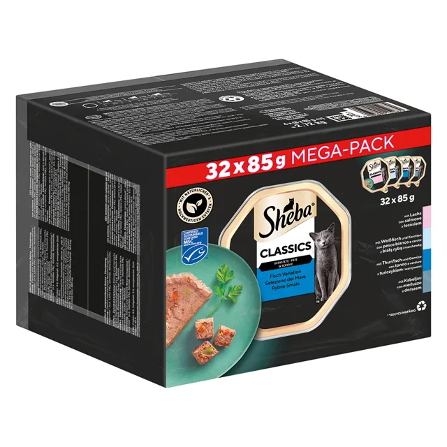 Multibalení Sheba variace mističky 64 x 85 g - Classics v paštice - rybí variace