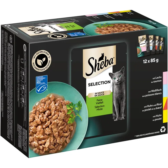 Multipack Sheba variace 12 kapsiček (12 x 85 g) - Selection v omáčce Feine Vielfalt
