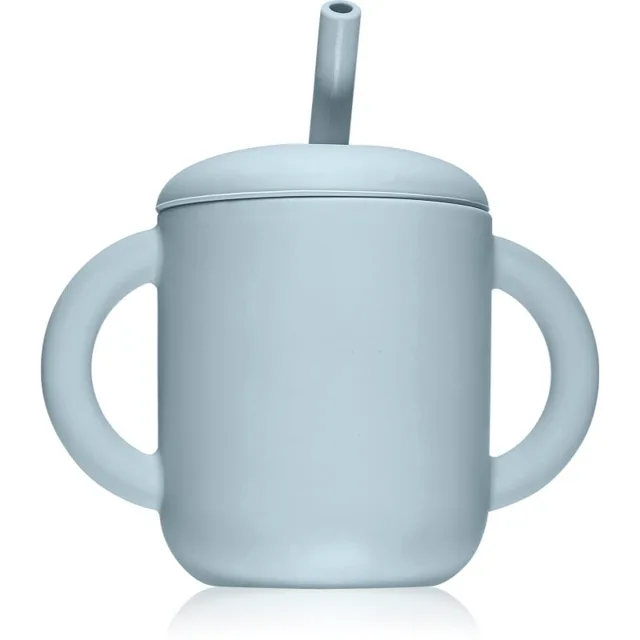 Mushie Training Cup with Straw hrnek s brčkem Powder-blue 1 ks