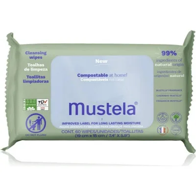Mustela Compostable at Home Cleansing Wipes čisticí ubrousky s parfemací pro děti od narození 60 ks