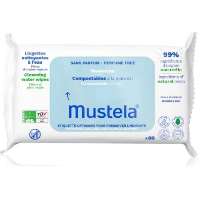 Mustela Compostable at Home Cleansing Wipes Perfume Free čisticí ubrousky bez parfemace pro děti od narození 60 ks