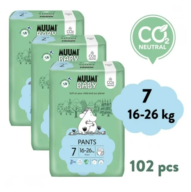 MUUMI BABY Walkers 7 XL 16-26 kg měsíční balení kalhotkových eko plen 102 ks