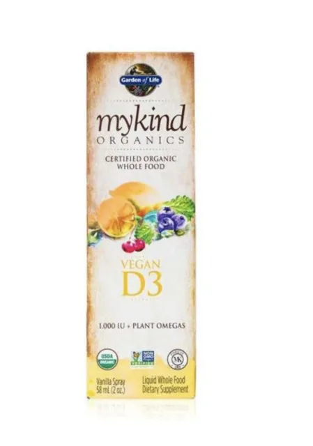 Mykind Organics Vegan D3 Oranic spray 1000 IU, Vitamín D3 sprej, vanilka, 58 ml