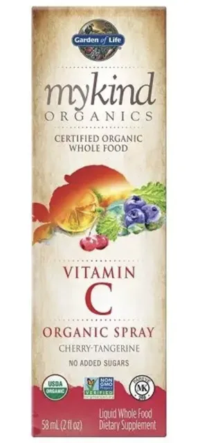 Mykind Organics Vitamin C Organic spray, Vitamín C ve spreji, třešeň a mandarinka, 58 ml