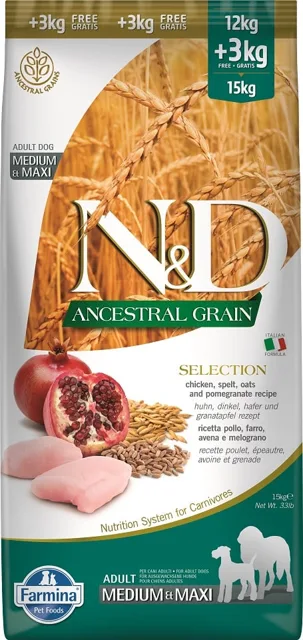N&amp;D Ancestral Grain Dog Chicken and Pomegranate adult M/L 15 kg