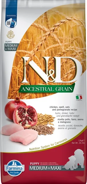 N&amp;D AncestralGrain Chicken &amp; Pomegranate medium&amp;maxi Puppy 12 kg