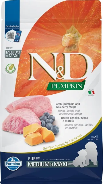 N&amp;D GF Pumpkin Lamb &amp; Blueberry Puppy Medium &amp; Maxi 2.5 kg