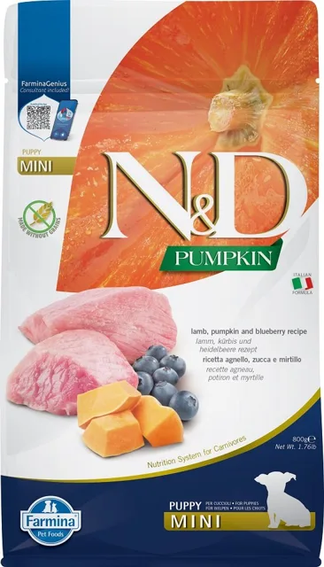 N&amp;D Grain Free Pumpkin Dog Puppy Mini Lamb &amp; Blueberry 800g