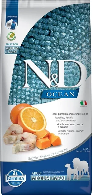 N&amp;D GrainFree Ocean Adult M/L Codfish &amp; Pumpkin &amp; Orange 12 kg