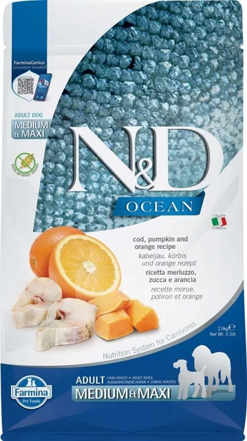 N&amp;D GrainFree Ocean Adult M/L Codfish &amp; Pumpkin &amp; Orange 2,5 kg