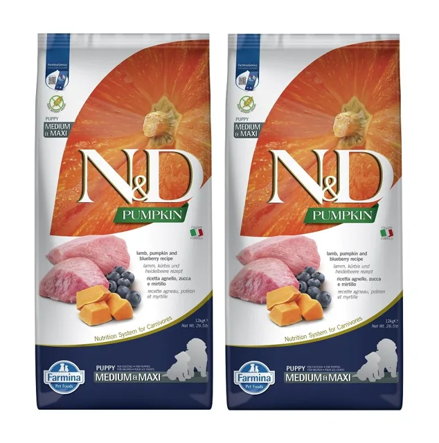 N&amp;D GrainFree Pumpkin Lamb &amp; Blueberry Puppy Medium &amp; Maxi 2 x 12 kg
