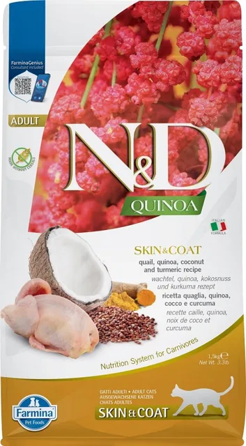 N&amp;D GrainFree Quinoa Cat Skin&amp;Coat Quail &amp; Coconut 1,5 kg