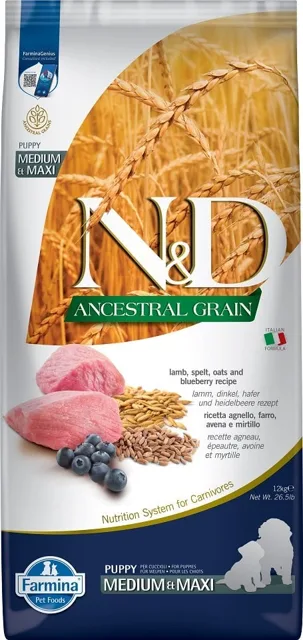 N&amp;D Low Grain Dog Lamb &amp; Blueberry Puppy Medium &amp; Maxi 12 kg