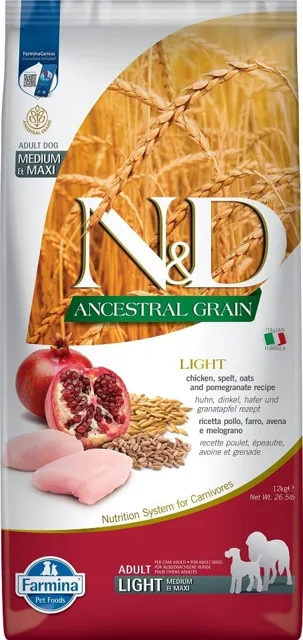 N&amp;D Low Grain DOG Light M/L Chicken &amp; Pomegranate 12 kg