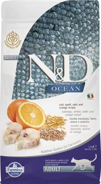 N&amp;D Low Grain OCEAN CAT Adult Codfish &amp; Orange 1,5 kg