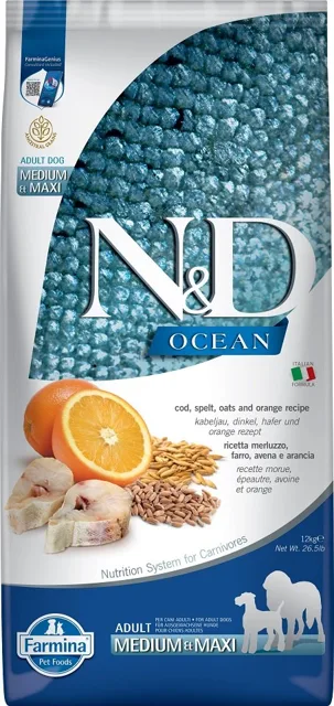 N&amp;D OCEAN DOG Low Grain Adult M/L Codfish &amp; Orange 12kg