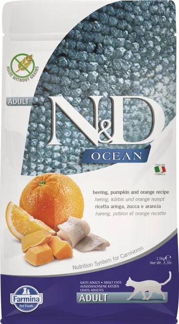 N&amp;D Ocean Grainfree Adult Herring Pumpkin &amp; Orange 1,5kg