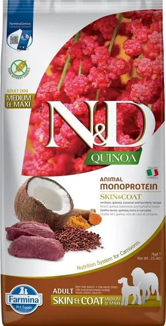 N&amp;D Quinoa Dog Adult Medium&amp;Maxi Skin&amp;Coat Venison &amp; Coconut 7 kg