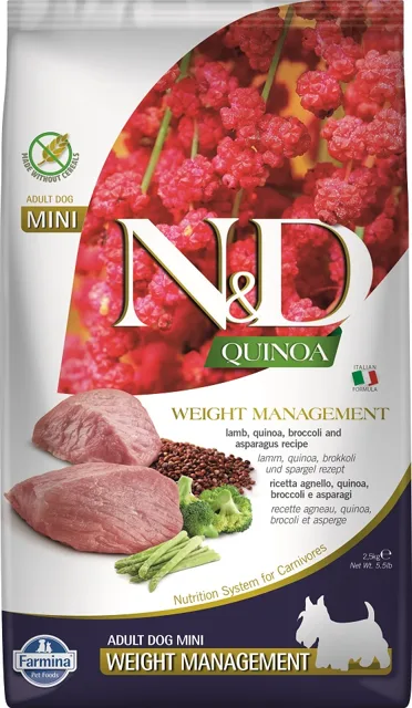N&amp;D Quinoa Dog Weight Management Lamb &amp; Broccoli 2,5 kg