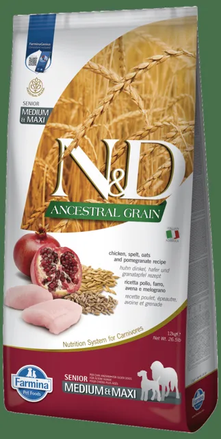 N&D Ancestral Grain Dog Senior Medium/Maxi Chicken&Pomegrate 12kg