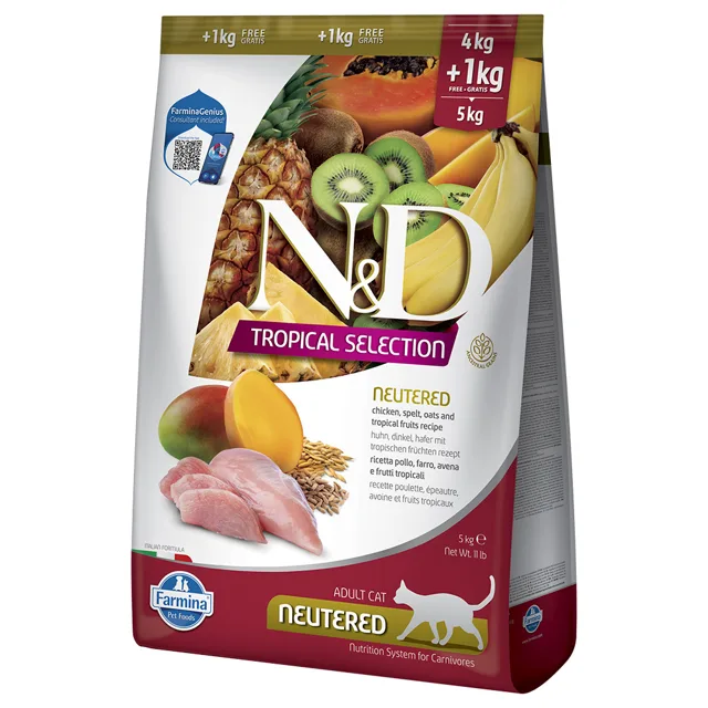 N&D Cat Tropical Selection Neutered s kuřecím - 5 kg (4+1 kg)