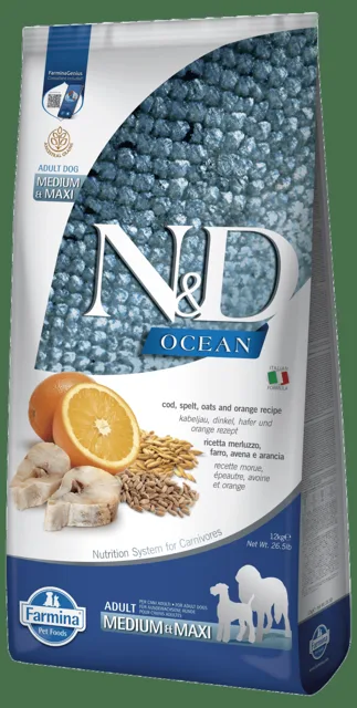 N&D Ocean Dog Adult Medium/Maxi Codfish&Oats&Orange 12kg