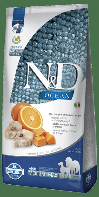 N&D Ocean Dog Adult Medium/Maxi Codfish&Pumpkin&Orange 12kg
