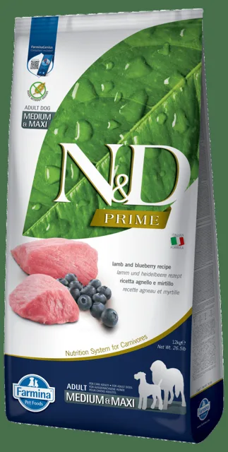 N&D Prime Dog Adult Medium/Maxi Lamb&Blueberry 12kg