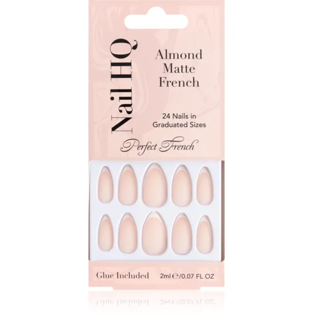 Nail HQ Almond Matte French umělé nehty s lepidlem 24 ks