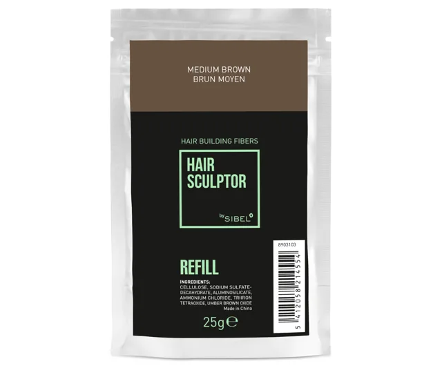 Náplň do pudru pro zakrytí řídnoucích vlasů Sibel Hair Building Fibers - středně hnědá, 25 g (8903103) + dárek zdarma