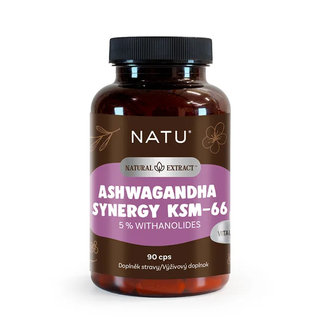 NATU Ashwagandha extrakt KSM-66 s piperinem 90 kapslí