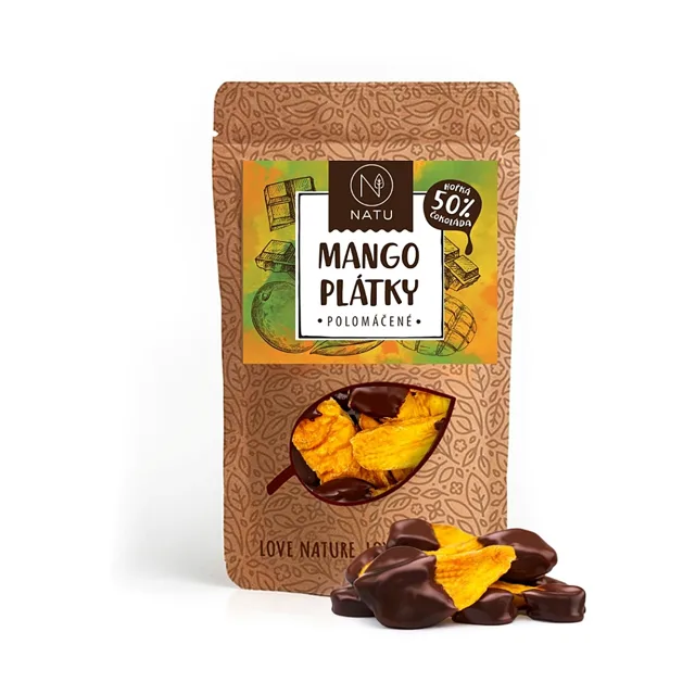 NATU Mango plátky polomáčené 50% hořká čokoláda 120 g