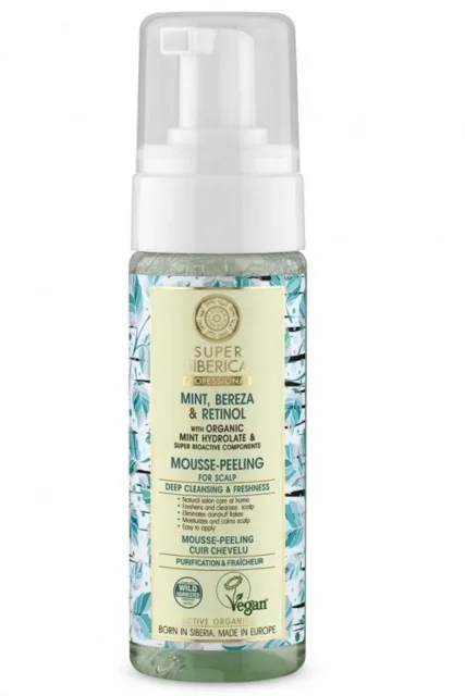 Natura Siberica Peelingová pěna pro pokožku hlavy Super Siberica Máta, bříza a retinol (Mousse-Peeling for Scalp) 170 ml