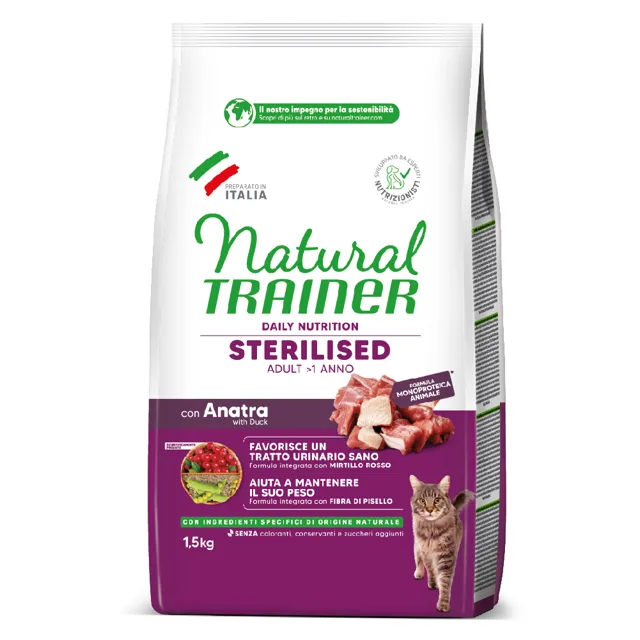 Natural Trainer Cat Sterilised s kachnou - 1,5 kg
