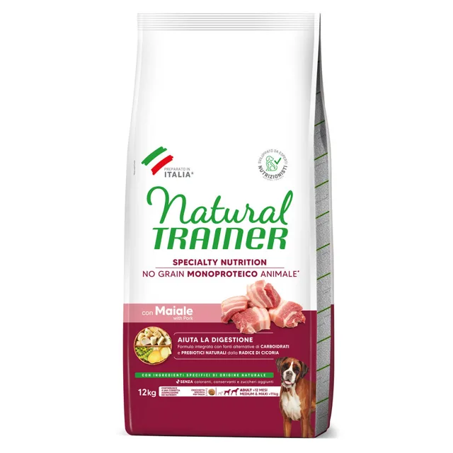 Natural Trainer No Grain Adult Medium & Maxi s vepřovým - 12 kg