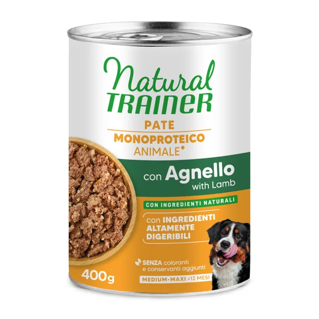 Natural Trainer Pate Monoproteico Medium & Maxi Adult 1 x 400 g - jehněčí a celozrnné obiloviny
