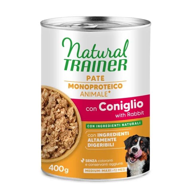 Natural Trainer Pate Monoproteico Medium & Maxi Adult 24 x 400 g - králík a celozrnné obiloviny